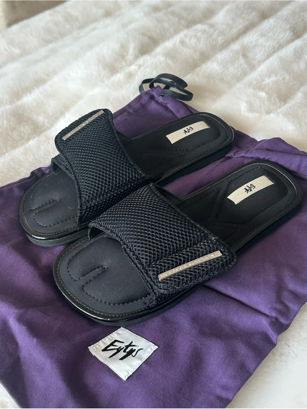 EYTYS Belaggio Black Mesh Slide Sandals Sz 7.5